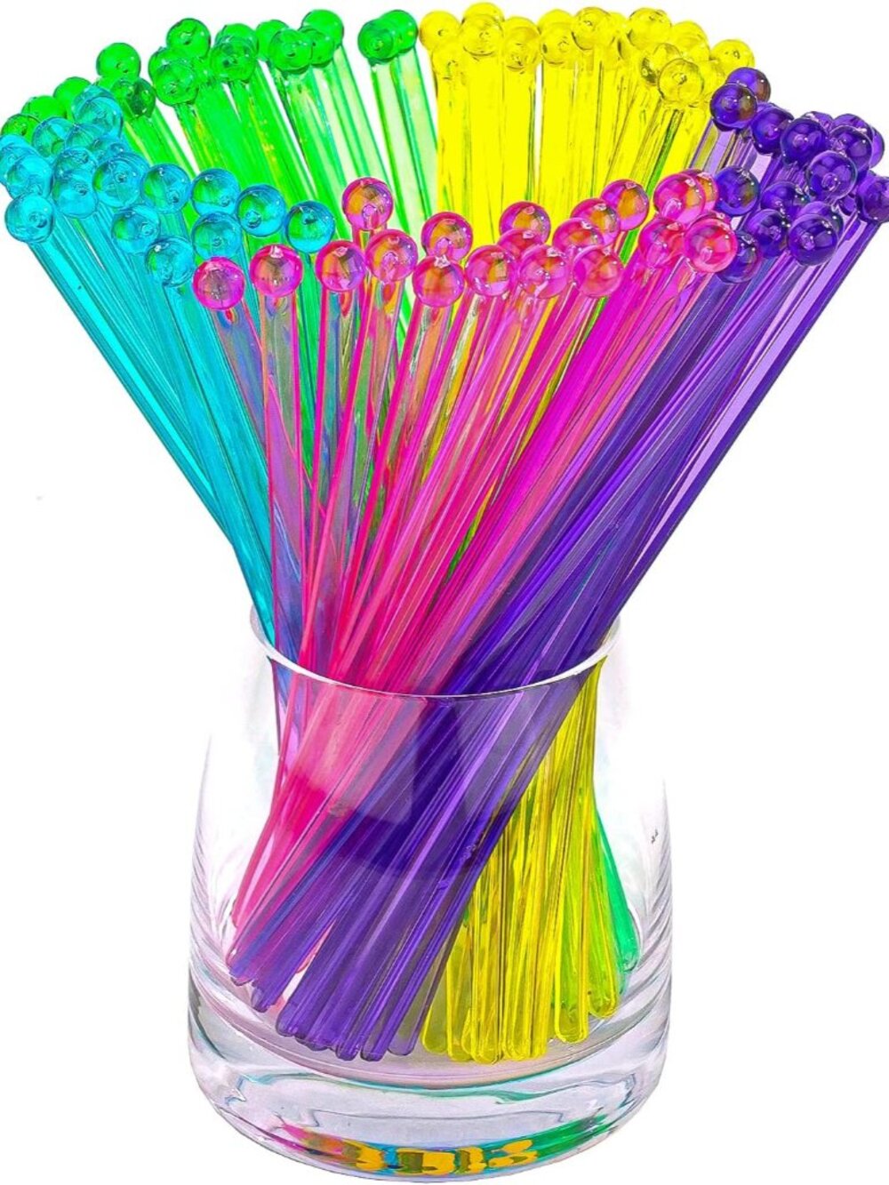 100 PCS 5 Color Plastic Swizzle Sticks, Crystal Cake Pops Cocktail Stirrers